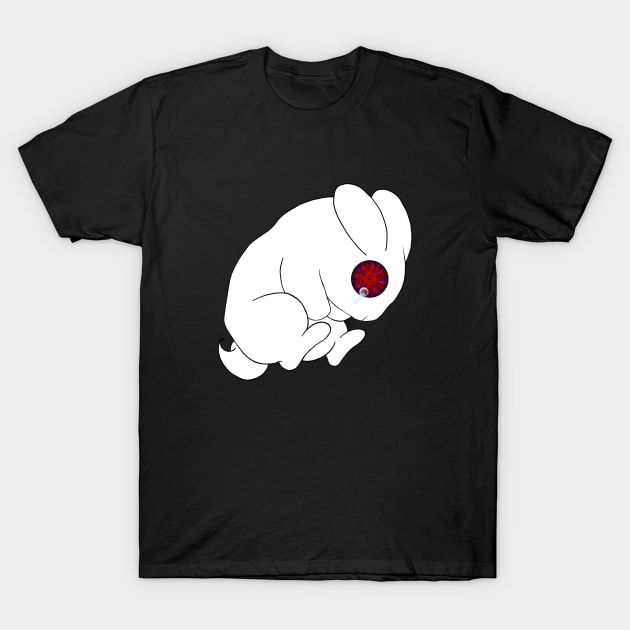 Sad Little Bunny (White) T-Shirt by Opalescents